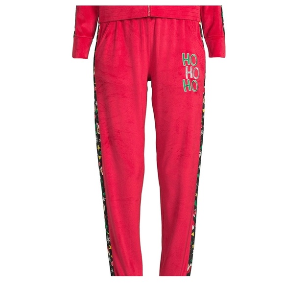 Red plush cozy velour sequin metallic embroidered jacket‎ joggers set size Small - Picture 11 of 13